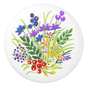 Bouton De Porte En Céramique Fleurs aquarelles 05 Feu céramique personnalisé