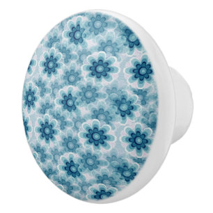 Bouton De Porte En Céramique Fleurs bleues