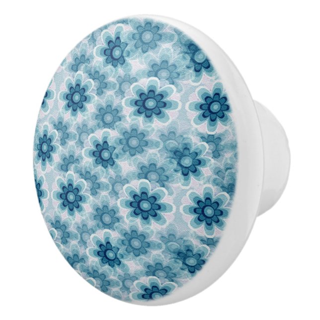 Bouton De Porte En Céramique Fleurs bleues (Droite)