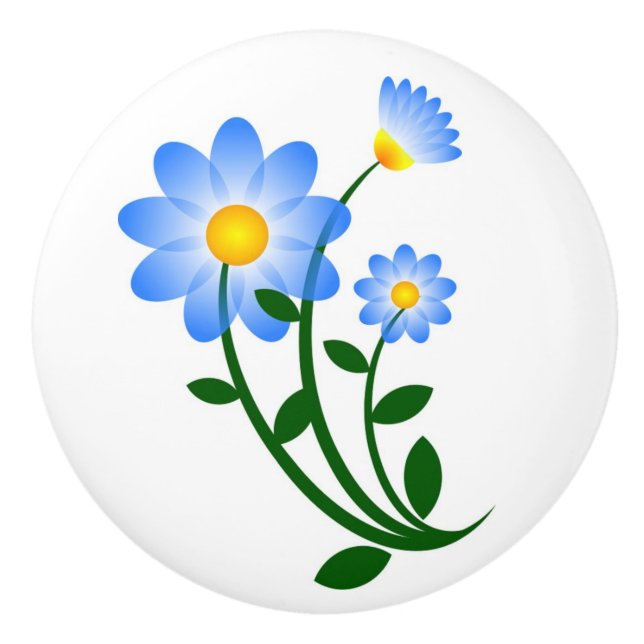 Bouton De Porte En Céramique Fleurs bleues (Devant)