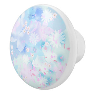 Bouton De Porte En Céramique Fleurs bleues
