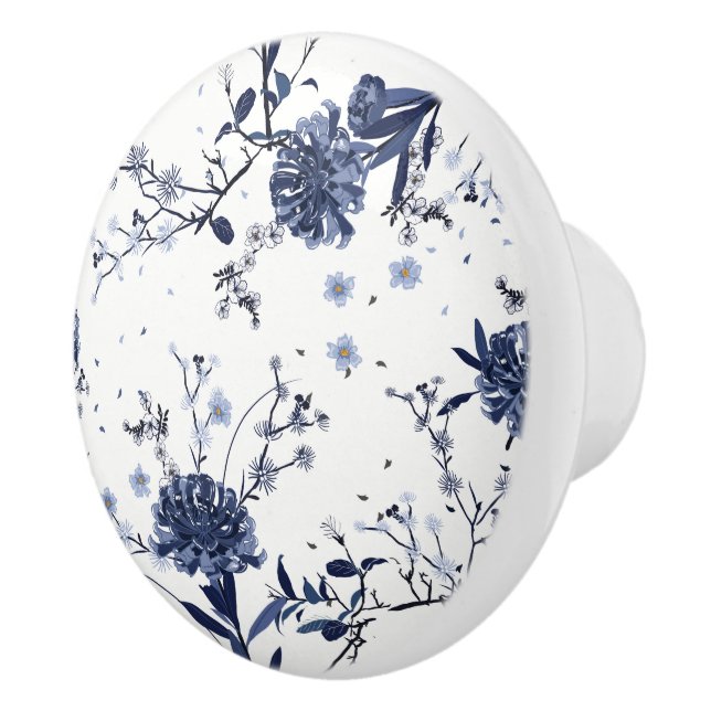 Bouton De Porte En Céramique Fleurs bleues (Droite)