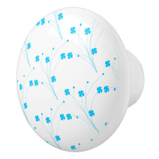 Bouton De Porte En Céramique Fleurs Bleues Ciel Lumineux, Petite Impression Flo