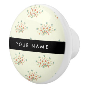 Bouton De Porte En Céramique Fleurs bleues et rouges, noires, votre nom