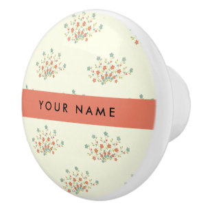 Bouton De Porte En Céramique Fleurs bleues et rouges, Rouge, Votre nom