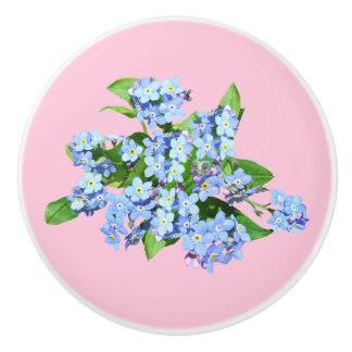 Bouton De Porte En Céramique Fleurs bleues sur Pastel Pink Ceramic Pull