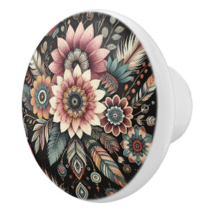 Bouton De Porte En Céramique Fleurs Bohèmes du Soir