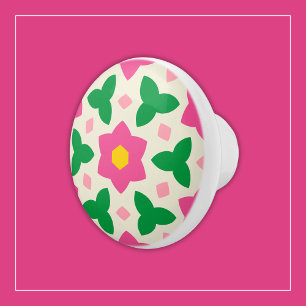 Bouton De Porte En Céramique Fleurs botaniques roses chaudes sur Mood géométriq