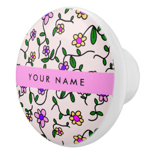 Bouton De Porte En Céramique Fleurs Colorées, Fond Rose, Rose
