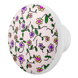 Bouton De Porte En Céramique Fleurs Colorées, Motif Floral, Feuillage, Boho