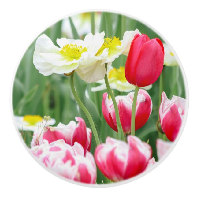 Bouton De Porte En Céramique Fleurs conviviales (Devant)