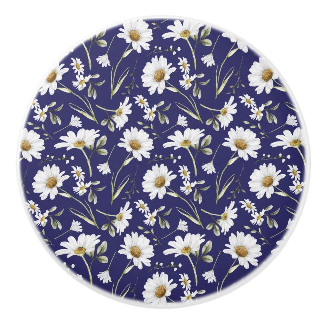 Bouton De Porte En Céramique Fleurs d'aquarelle blanche (Devant)