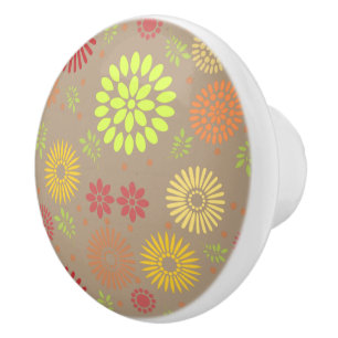 Bouton De Porte En Céramique Fleurs d'automne colorées dans des tons chauds