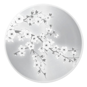 Bouton De Porte En Céramique Fleurs de cerisier blanc argenté