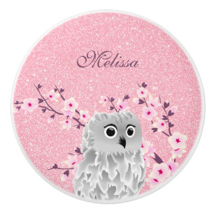 Bouton De Porte En Céramique Fleurs de cerisiers de chouette Filles Parties sci