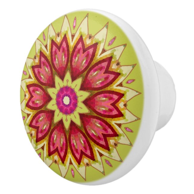 Bouton De Porte En Céramique Fleurs de couverture sur vert (Droite)