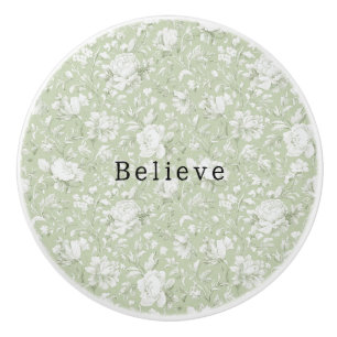 Bouton De Porte En Céramique Fleurs de Crème Verte Croient