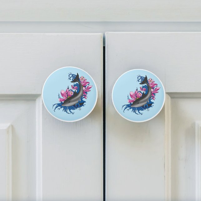 Bouton De Porte En Céramique Fleurs de dauphin Lotus Fleurs de cerisiers (Créateur téléchargé)