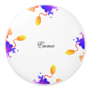Bouton De Porte En Céramique Fleurs de pavot Aquarelle Florale Nom personnalisé