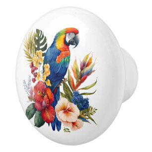 Bouton De Porte En Céramique Fleurs de perroquets de plage mignonnes