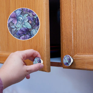 Bouton De Porte En Céramique Fleurs de Pervenche