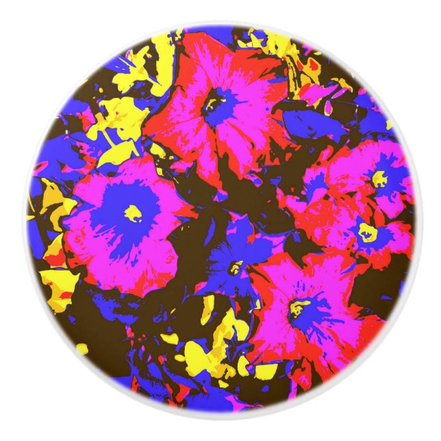 BOUTON DE PORTE EN CÉRAMIQUE FLEURS DE PETUNIA (Devant)