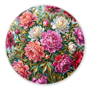 Bouton De Porte En Céramique Fleurs de pivoine peintes de couleur élégante