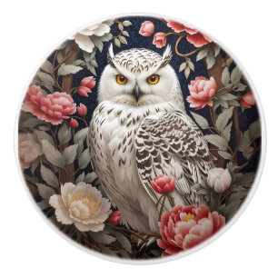 Bouton De Porte En Céramique Fleurs de pivoine rose de hibou snowy