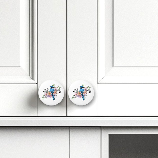 Bouton De Porte En Céramique Fleurs de printemps bleu Jay (Créateur téléchargé)