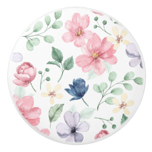 Bouton De Porte En Céramique Fleurs de printemps et Motif Feuille