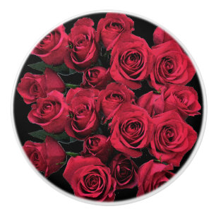 Bouton De Porte En Céramique Fleurs de roses rouges Ceramic Knows