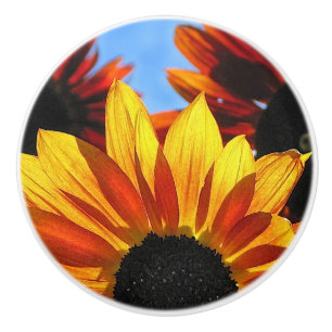 Bouton De Porte En Céramique Fleurs de soleil rouges et jaunes Ceramic Knob