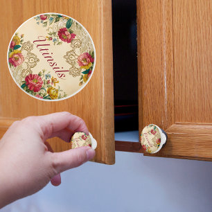 Bouton De Porte En Céramique Fleurs de Vintage Personnalisables et Dentelle