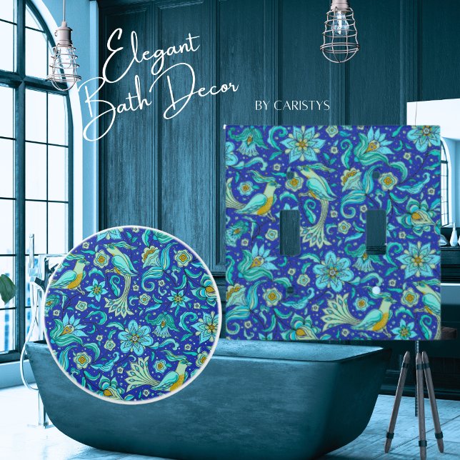 Bouton De Porte En Céramique Fleurs d'oiseaux bleu royal, jaune (Créateur téléchargé)