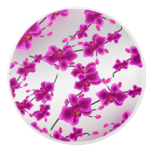 Bouton De Porte En Céramique Fleurs d'orchidées Floral Élégant