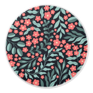 Bouton De Porte En Céramique Fleurs en fleurs de style rétro rose dans le style