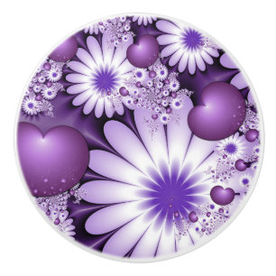 Bouton De Porte En Céramique Fleurs et cœurs abstraits de l'amour fractal