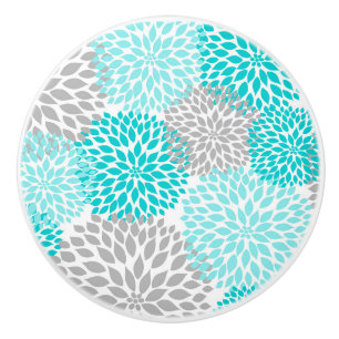 Bouton De Porte En Céramique Fleurs florales de fleurs de dahlias gris de