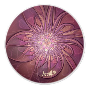 Bouton De Porte En Céramique Fleurs fractales modernes abstraites Nom Couleurs