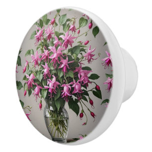 Bouton De Porte En Céramique Fleurs Fuchsias dans le vase