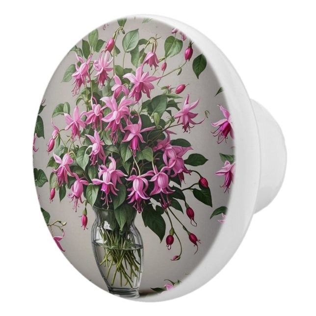 Bouton De Porte En Céramique Fleurs Fuchsias dans le vase (Droite)