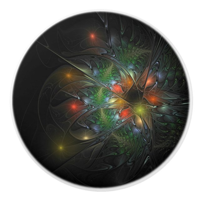 Bouton De Porte En Céramique Fleurs imaginaires fractales douces et tendres (Devant)