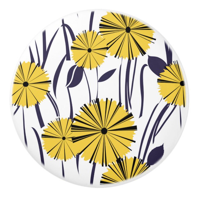 Bouton De Porte En Céramique Fleurs jaunes (Devant)