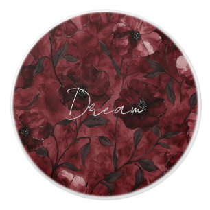 Bouton De Porte En Céramique Fleurs noires rouges