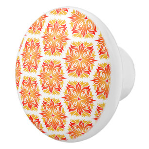 Bouton De Porte En Céramique Fleurs Oranges, Motif De Fleurs, Motif Floral