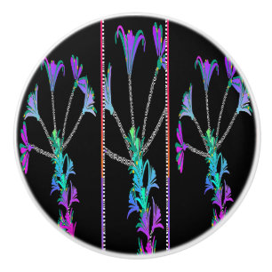 BOUTON DE PORTE EN CÉRAMIQUE FLEURS PURPLES