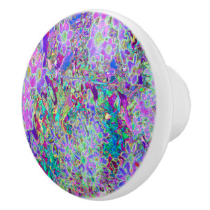 Bouton De Porte En Céramique Fleurs Rose et Violet Abstraites Tripantes