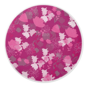Bouton De Porte En Céramique fleurs roses