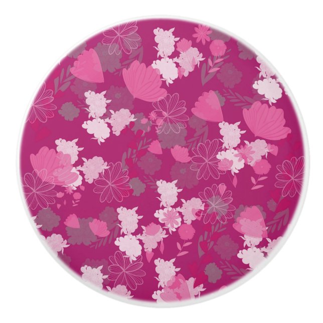 Bouton De Porte En Céramique fleurs roses (Devant)
