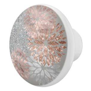 Bouton De Porte En Céramique Fleurs roses de dahlia d'étincelle de miroitement